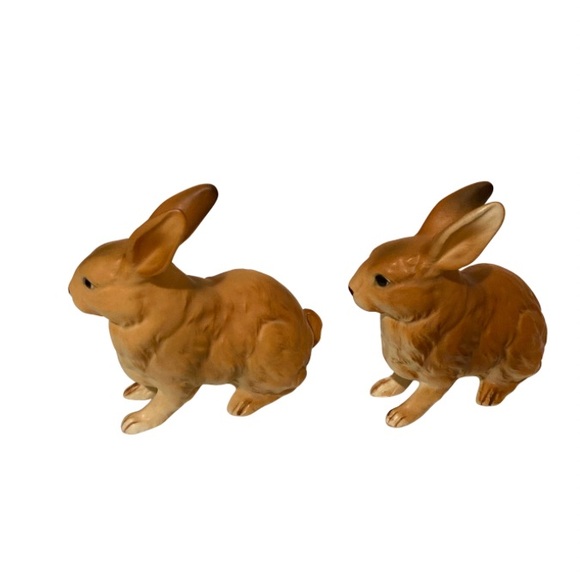 Mid century Lefton brown ceramic rabbit figurines. Perfect for Easter decor! - Picture 2 of 5